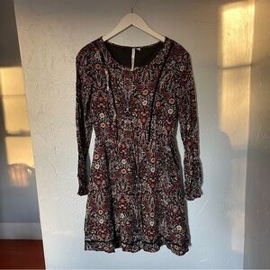 LC Lauren Conrad Black and Red Moody Floral Long Sleeve Dress Cottagecore sz S